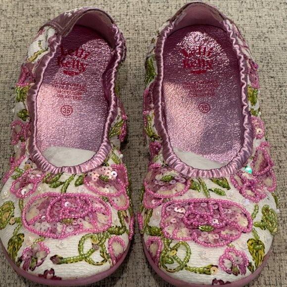 Lelli kelly Papavero ballet white Ballet Slip on Shoes Pink Floral Beaded Flat